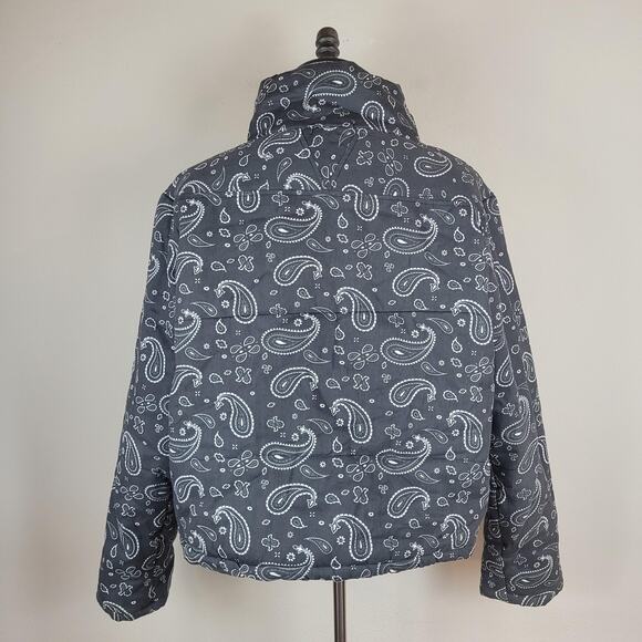 MNML Jacket Mens Large Black Bandana Paisley Quilted Puffer Zip Stand Collar - Picture 4 of 8